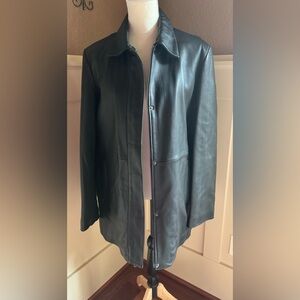 GAP Black Trench Coat leather jacket Size L Ladies Classic Design